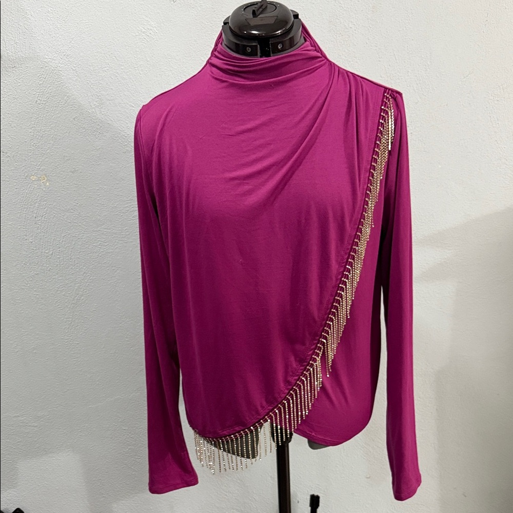 Chic Magenta Draped Women's Blouse